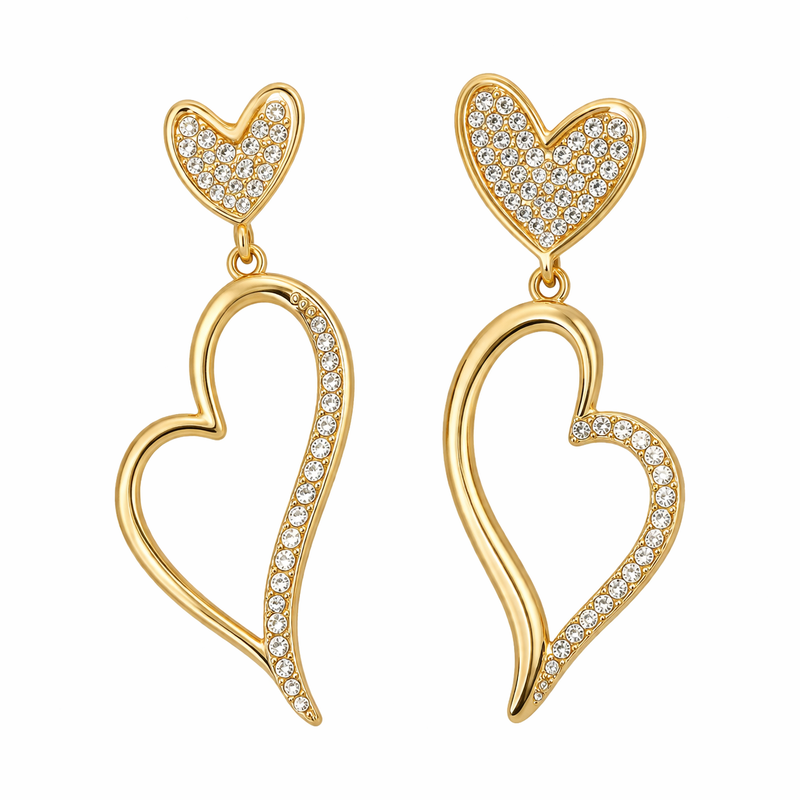 Asymmetric Heart Gold Plated Stainless Steel Zircon Drop Earrings: Wholesale Customization and Trendy Jewelry Solutions for Women 2 Asymmetric Heart Gold Plated Stainless Steel Zircon Drop Earrings: Wholesale Customization and Trendy Jewelry Solutions for Women