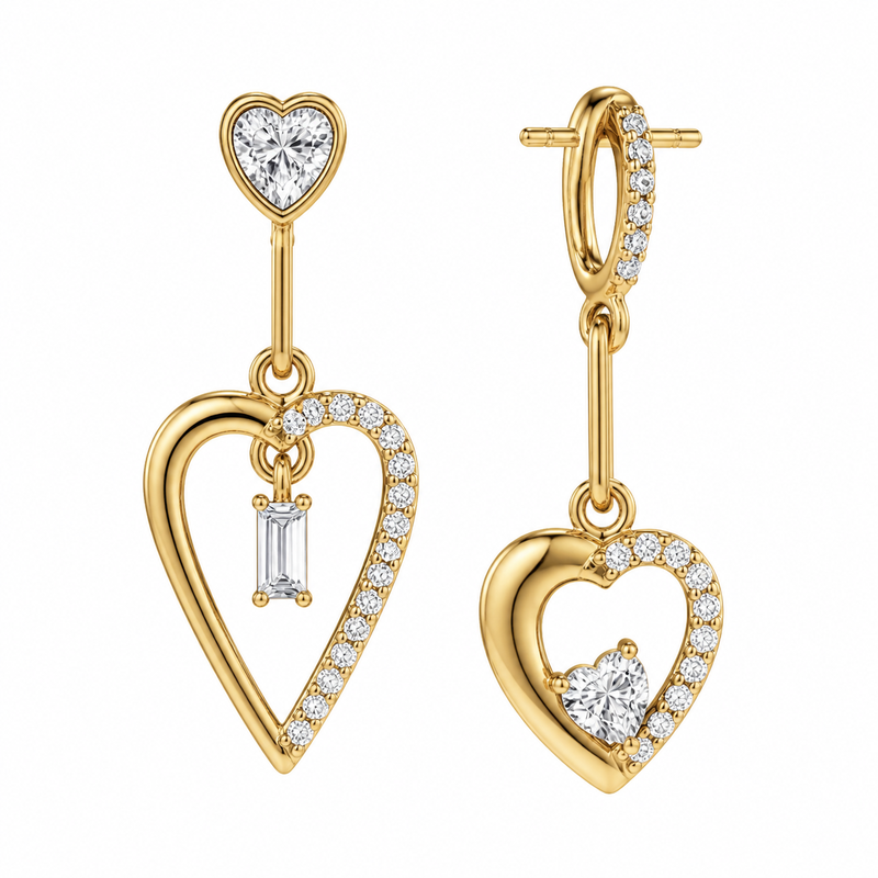 Asymmetric Heart Drop Earrings: The Perfect Blend of Gold Plated Zircon and Stainless Steel for Wholesale Success Asymmetric Heart Drop Earrings: The Perfect Blend of Gold Plated Zircon and Stainless Steel for Wholesale Success