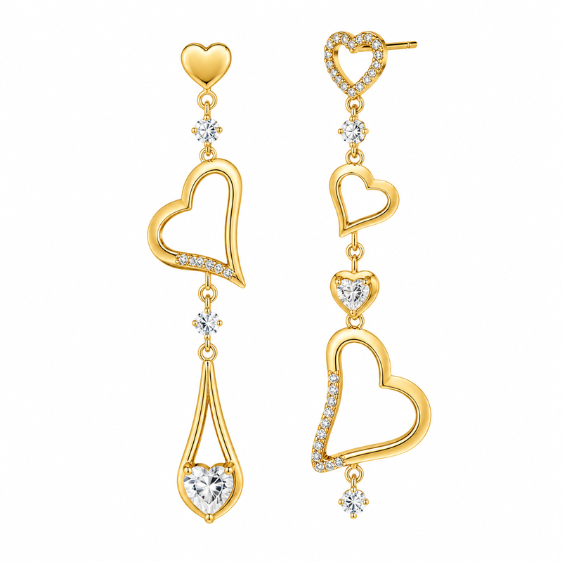 Asymmetric Heart Gold Plated Stainless Steel Zircon Drop Earrings: Customization and Wholesale Opportunities for Jewelry Manufacturers Asymmetric Heart Gold Plated Stainless Steel Zircon Drop Earrings: Customization and Wholesale Opportunities for Jewelry Manufacturers