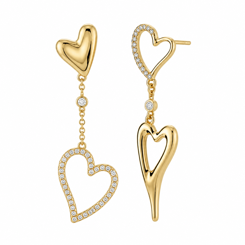 Asymmetric Heart Earrings Manufacturing Trends: Boost Business with Custom Gold Plated Zircon and Stainless Steel Drop Earrings Asymmetric Heart Earrings Manufacturing Trends: Boost Business with Custom Gold Plated Zircon and Stainless Steel Drop Earrings