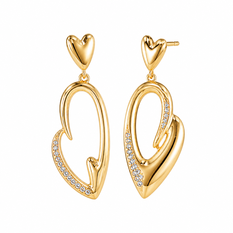 Asymmetric Heart Earrings: Elevate Your Brand with Gold Plated Zircon Drop Earrings and Custom Stainless Steel Designs 2 Asymmetric Heart Earrings: Elevate Your Brand with Gold Plated Zircon Drop Earrings and Custom Stainless Steel Designs