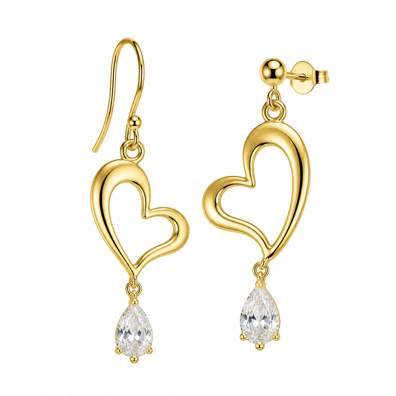 Asymmetric Heart Gold Plated Stainless Steel Zircon Drop Earrings: Custom Wholesale Solutions for Stylish, Durable Jewelry Asymmetric Heart Gold Plated Stainless Steel Zircon Drop Earrings: Custom Wholesale Solutions for Stylish, Durable Jewelry
