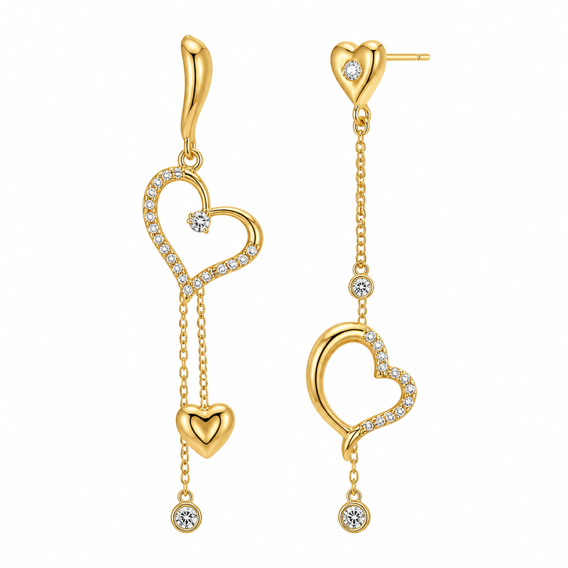 Asymmetric Heart Gold Earrings: Boost Wholesale Sales with Custom Gold Plated Zircon Drop Designs 2 Asymmetric Heart Gold Earrings: Boost Wholesale Sales with Custom Gold Plated Zircon Drop Designs