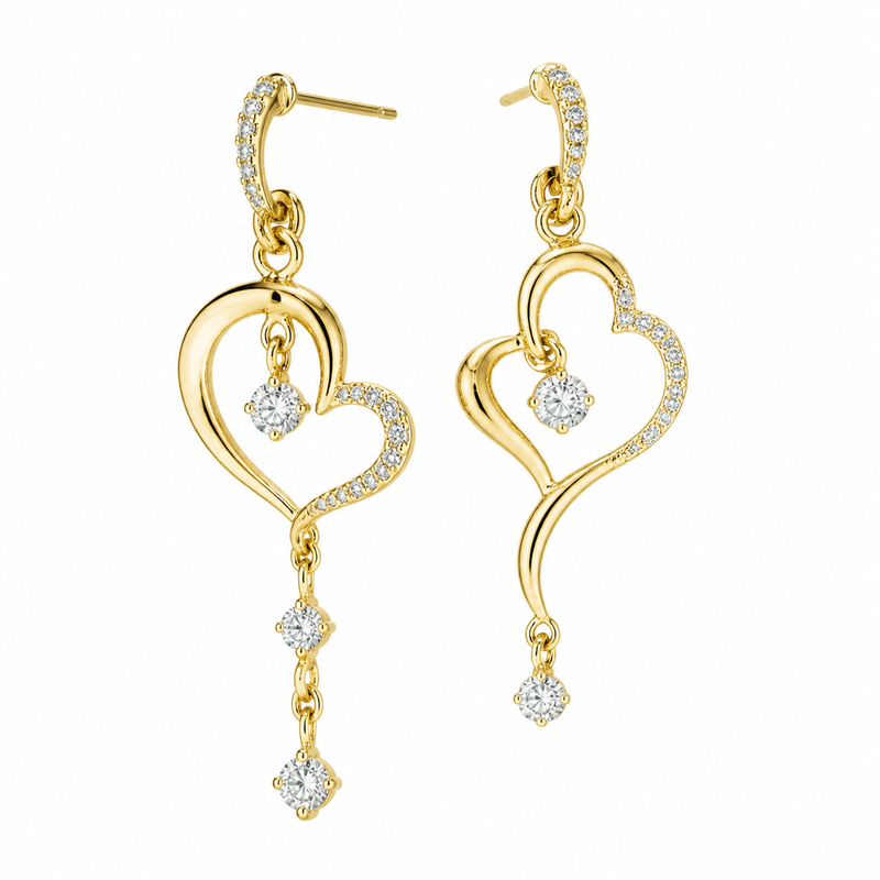 Asymmetric Heart Gold Plated Earrings: Boost Your Jewelry Brand with Custom Gold Zircon Drop Designs 2 Asymmetric Heart Gold Plated Earrings: Boost Your Jewelry Brand with Custom Gold Zircon Drop Designs
