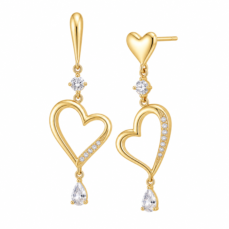 Asymmetric Heart Gold Plated Earrings: Custom Zircon Drop Earrings & Stainless Steel Heart Designs for Wholesale Business Growth Asymmetric Heart Gold Plated Earrings: Custom Zircon Drop Earrings & Stainless Steel Heart Designs for Wholesale Business Growth