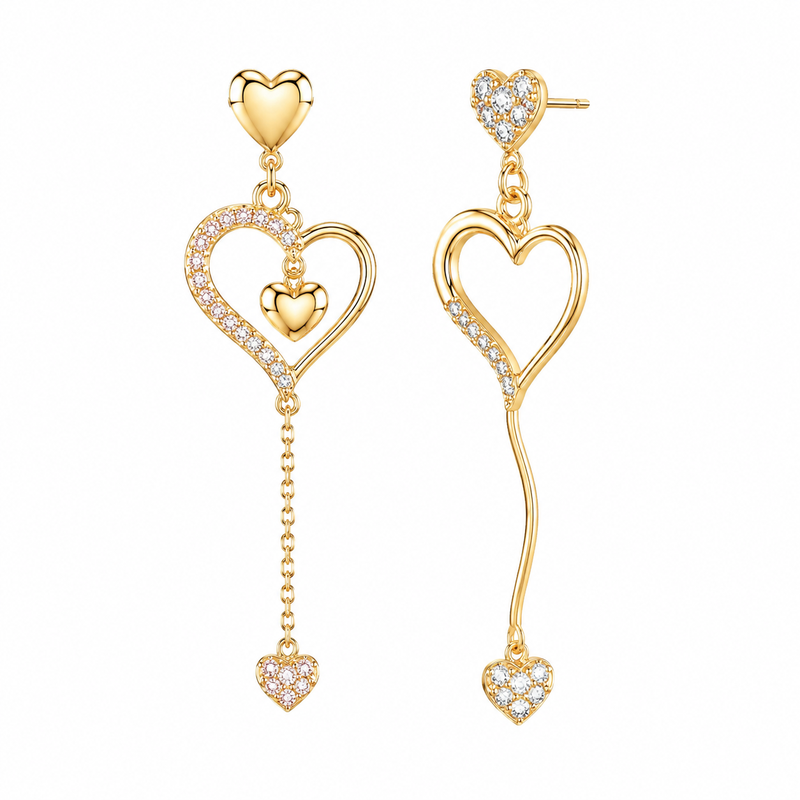 Asymmetric Heart Gold Plated Earrings: Boost Wholesale Success with Customizable Zircon Drop Designs 2 Asymmetric Heart Gold Plated Earrings: Boost Wholesale Success with Customizable Zircon Drop Designs