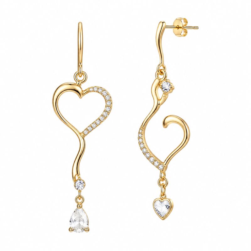 Asymmetric Heart Gold Earrings: Boost Wholesale Success with Gold Plated Zircon Drop & Stainless Steel Custom Designs 2 Asymmetric Heart Gold Earrings: Boost Wholesale Success with Gold Plated Zircon Drop & Stainless Steel Custom Designs