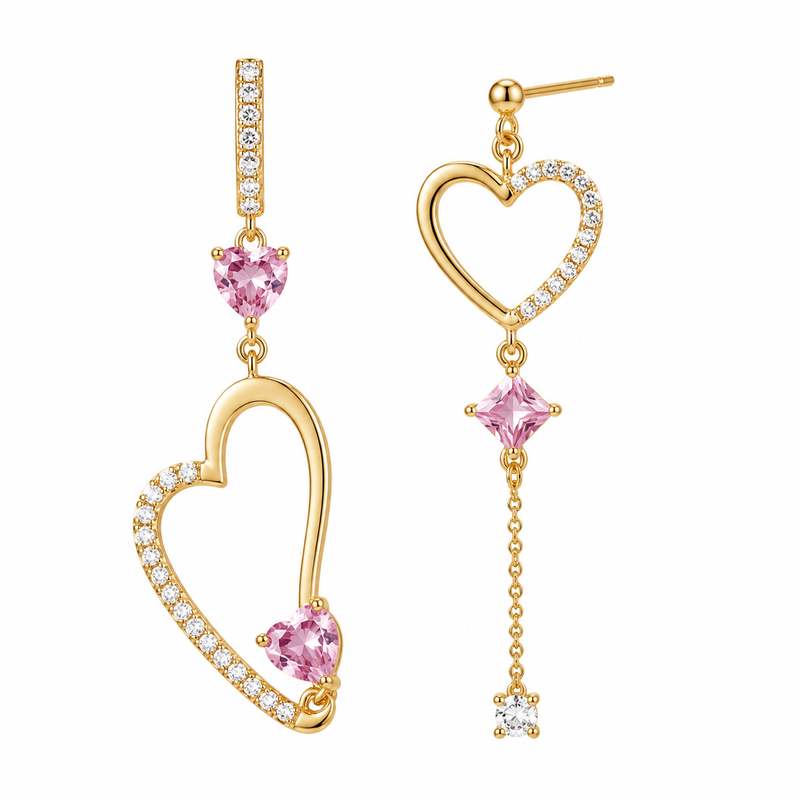 Asymmetric Heart Gold Earrings: Boost Your Jewelry Brand with Custom Gold Plated Zircon Drop Designs Asymmetric Heart Gold Earrings: Boost Your Jewelry Brand with Custom Gold Plated Zircon Drop Designs