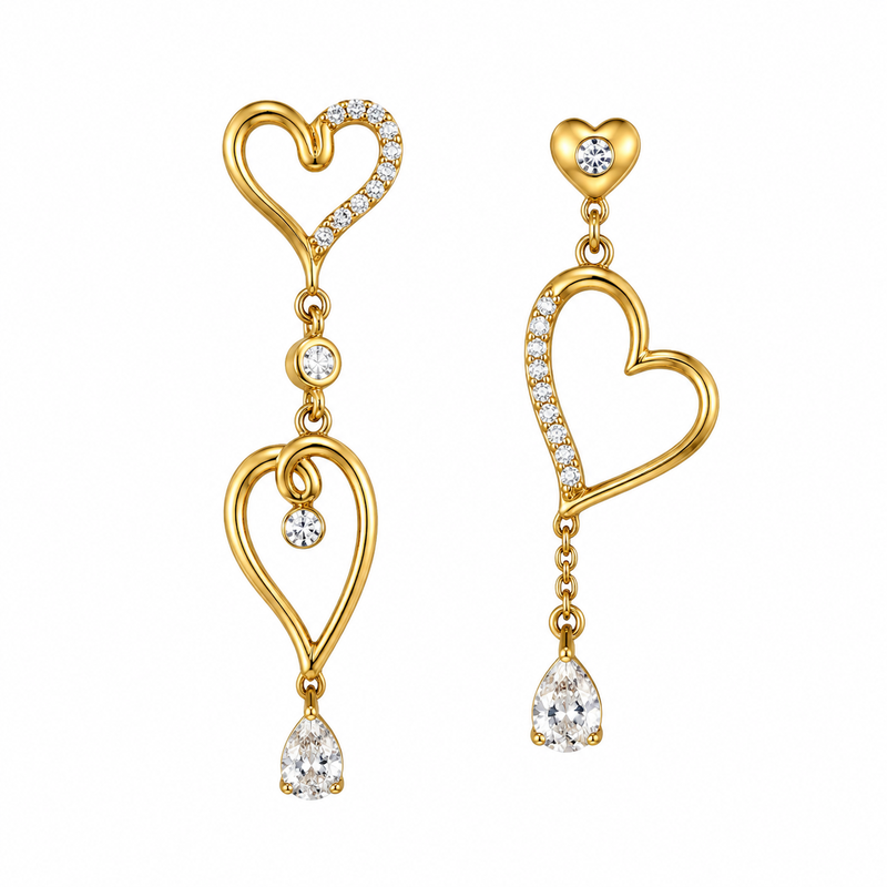 Asymmetric Heart Gold Plated Earrings: Boost Wholesale Success with Zircon Drop Earrings & Stainless Steel Heart Jewelry 3 Asymmetric Heart Gold Plated Earrings: Boost Wholesale Success with Zircon Drop Earrings & Stainless Steel Heart Jewelry