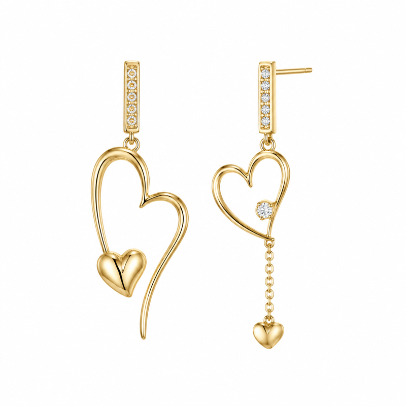 Boost Your Jewelry Brand with Asymmetric Heart Gold Plated Earrings: Custom Zircon Drop Dangle Designs & Durable Stainless Steel Heart Jewelry 2 Boost Your Jewelry Brand with Asymmetric Heart Gold Plated Earrings: Custom Zircon Drop Dangle Designs & Durable Stainless Steel Heart Jewelry