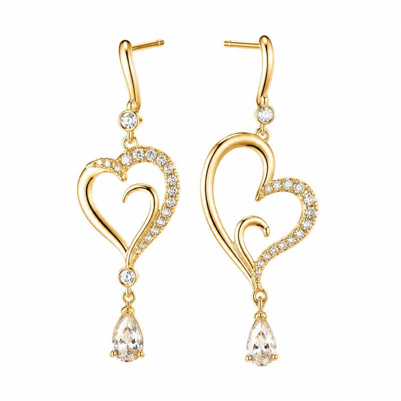 Asymmetric Heart Gold Plated Earrings: Boost Your Jewelry Business with Custom Zircon Drop and Stainless Steel Heart Designs 2 Asymmetric Heart Gold Plated Earrings: Boost Your Jewelry Business with Custom Zircon Drop and Stainless Steel Heart Designs