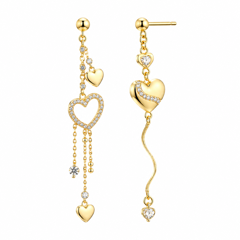 Boost Your Jewelry Brand with Asymmetric Heart Gold Plated Earrings: Custom Zircon Drop Dangle & Gold Stainless Steel Heart Designs for Wholesale Success 9 Boost Your Jewelry Brand with Asymmetric Heart Gold Plated Earrings: Custom Zircon Drop Dangle & Gold Stainless Steel Heart Designs for Wholesale Success