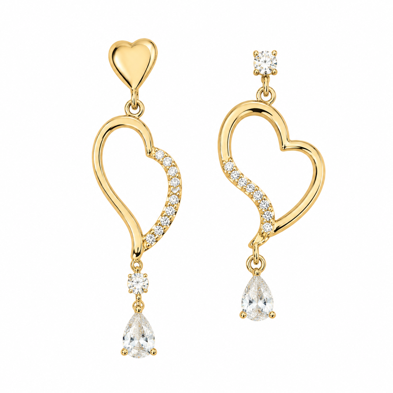 Asymmetric Heart Gold Plated Earrings: Boost Wholesale Jewelry Sales with Custom Zircon Drop Stainless Steel Designs 2 Asymmetric Heart Gold Plated Earrings: Boost Wholesale Jewelry Sales with Custom Zircon Drop Stainless Steel Designs