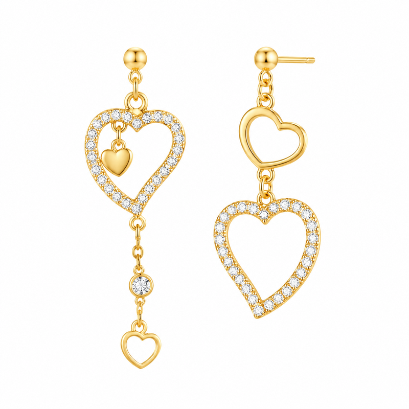 Boost Your Jewelry Business with Asymmetric Heart Gold Plated Zircon Earrings: Wholesale Customization of Gold Plated Stainless Steel Drop and Heart-Shaped Zircon Dangle Earrings Boost Your Jewelry Business with Asymmetric Heart Gold Plated Zircon Earrings: Wholesale Customization of Gold Plated Stainless Steel Drop and Heart-Shaped Zircon Dangle Earrings