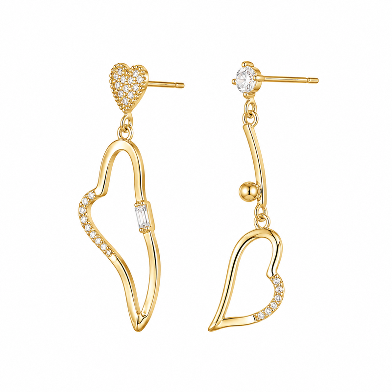 Asymmetric Heart Gold Earrings: Boost Wholesale Jewelry Sales with Custom Gold Plated Zircon & Stainless Steel Designs 3 Asymmetric Heart Gold Earrings: Boost Wholesale Jewelry Sales with Custom Gold Plated Zircon & Stainless Steel Designs