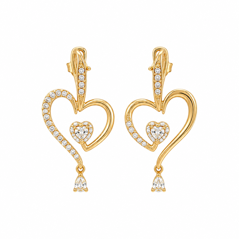 Asymmetric Heart Gold Plated Earrings: Boost Your Jewelry Business with Custom Zircon Designs and Low MOQ 3 Asymmetric Heart Gold Plated Earrings: Boost Your Jewelry Business with Custom Zircon Designs and Low MOQ