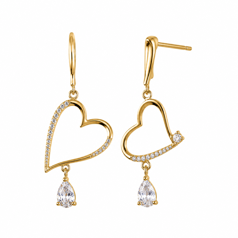 Asymmetric Heart Gold Plated Earrings: Boost Your Jewelry Line with Zircon Drop & Stainless Steel Heart Designs 2 Asymmetric Heart Gold Plated Earrings: Boost Your Jewelry Line with Zircon Drop & Stainless Steel Heart Designs