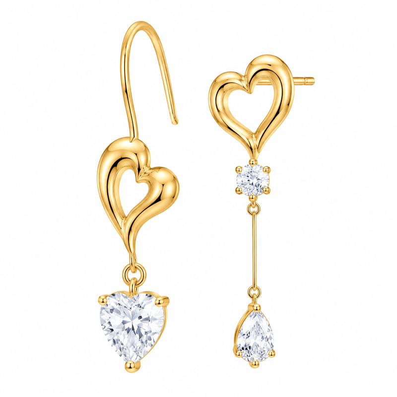 Asymmetric Heart Gold Plated Earrings: Boost Wholesale Success with Zircon Drop Earrings & Stainless Steel Designs Asymmetric Heart Gold Plated Earrings: Boost Wholesale Success with Zircon Drop Earrings & Stainless Steel Designs