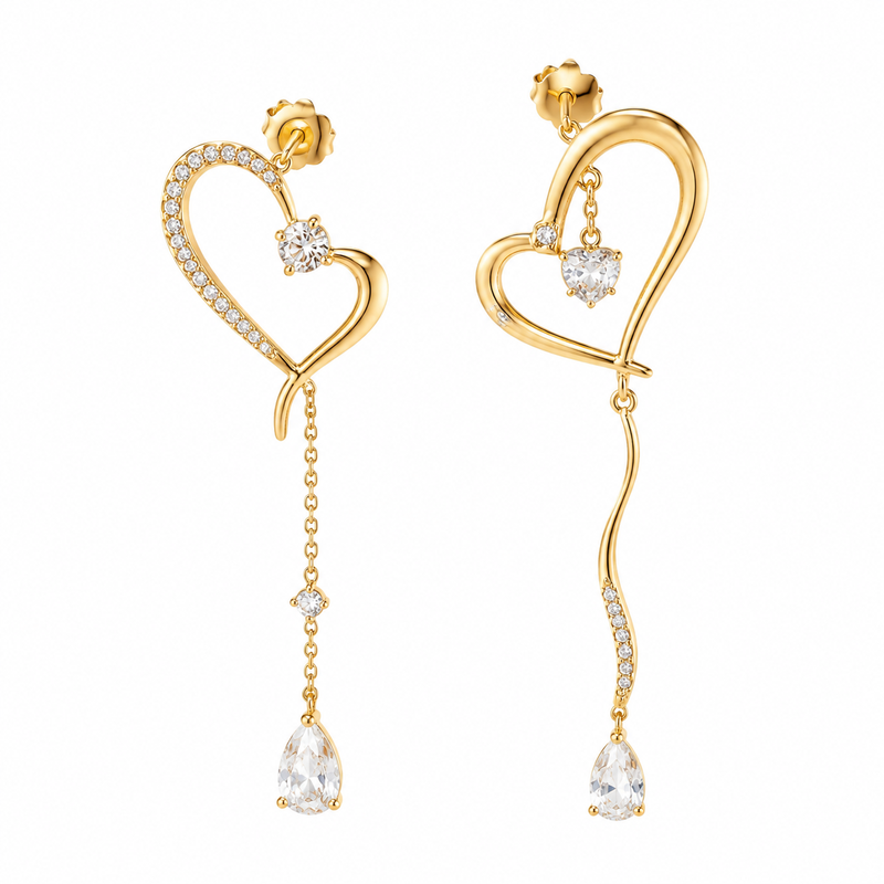 Asymmetric Heart Gold Plated Earrings: Boost Wholesale Sales with Zircon Drop Designs and Custom Stainless Steel Heart Jewelry 3 Asymmetric Heart Gold Plated Earrings: Boost Wholesale Sales with Zircon Drop Designs and Custom Stainless Steel Heart Jewelry