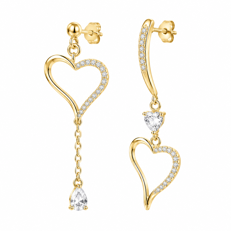 Asymmetric Heart Gold Plated Stainless Steel Zircon Drop Earrings: Custom OEM Solutions for Wholesale Jewelry Growth Asymmetric Heart Gold Plated Stainless Steel Zircon Drop Earrings: Custom OEM Solutions for Wholesale Jewelry Growth
