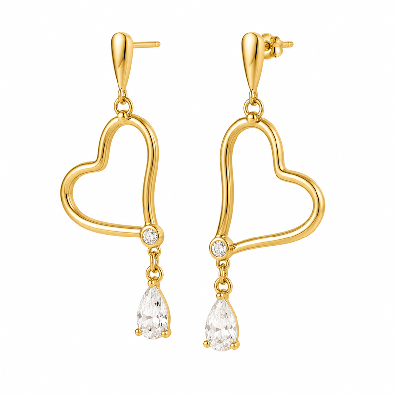 Asymmetric Heart Gold Plated Stainless Steel Zircon Drop Earrings: Custom OEM Solutions for Wholesale Jewelry Success Asymmetric Heart Gold Plated Stainless Steel Zircon Drop Earrings: Custom OEM Solutions for Wholesale Jewelry Success