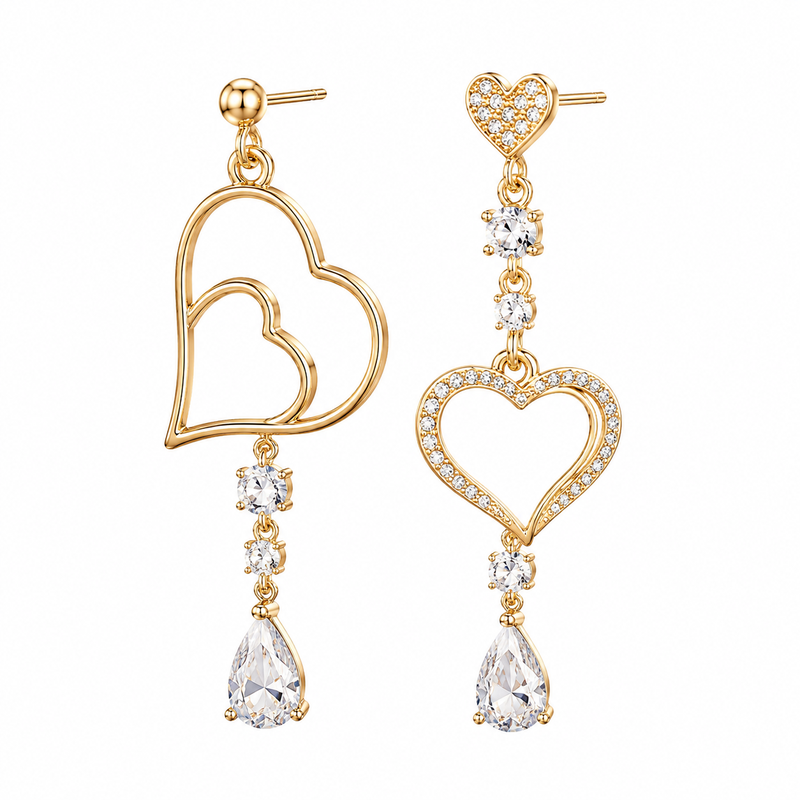 Asymmetric Heart Earrings: Boost Wholesale Success with Gold Plated Zircon Drop Jewelry Customization 3 Asymmetric Heart Earrings: Boost Wholesale Success with Gold Plated Zircon Drop Jewelry Customization
