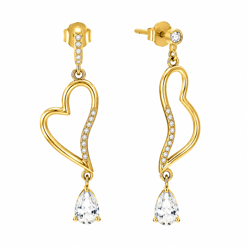 Asymmetric Heart Gold Plated Stainless Steel Zircon Drop Earrings: Wholesale Customization and Durable Design for Jewelry Brands Asymmetric Heart Gold Plated Stainless Steel Zircon Drop Earrings: Wholesale Customization and Durable Design for Jewelry Brands