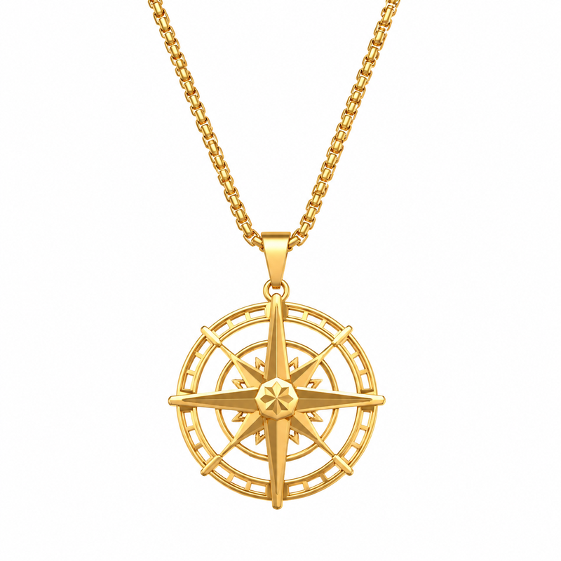 Geometric Hollow 18k Gold Stainless Steel Compass Pendant Necklace: Custom Wholesale 18k Gold Compass Jewelry for Men & Gift Solutions Geometric Hollow 18k Gold Stainless Steel Compass Pendant Necklace: Custom Wholesale 18k Gold Compass Jewelry for Men & Gift Solutions