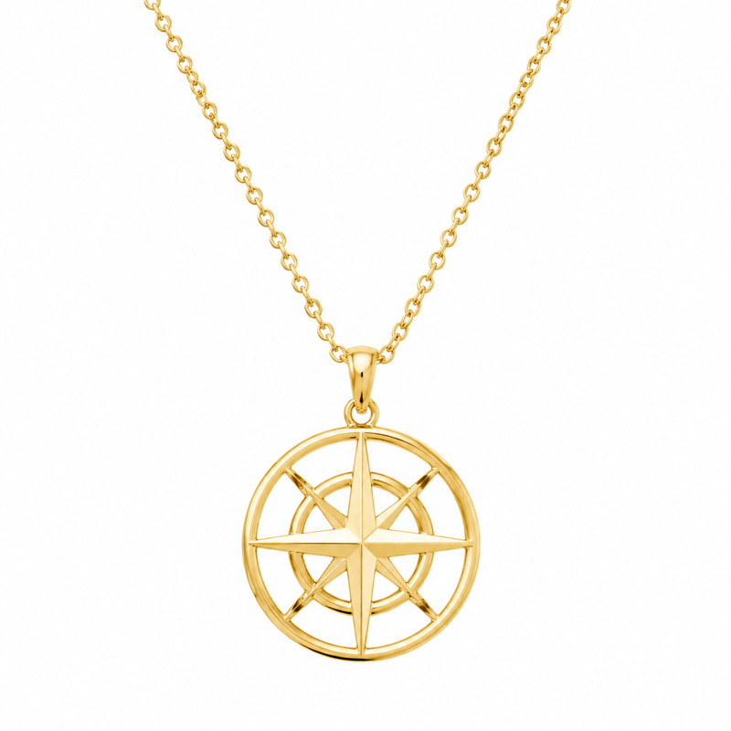 Geometric Hollow 18K Gold Compass Necklace: A Luxury Gold Geometric Necklace & Stainless Steel Compass Pendant for B2B Jewelry Brands Geometric Hollow 18K Gold Compass Necklace: A Luxury Gold Geometric Necklace & Stainless Steel Compass Pendant for B2B Jewelry Brands