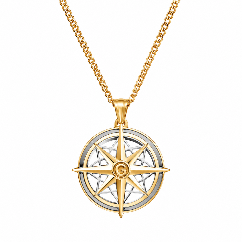 Geometric Hollow 18k Gold Compass Necklace: Customizable Stainless Steel Pendant Jewelry for Wholesale Growth Geometric Hollow 18k Gold Compass Necklace: Customizable Stainless Steel Pendant Jewelry for Wholesale Growth